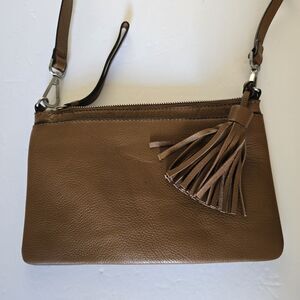 J.Jill Brown Genuine Leather Crossbody Shoulder Bag Clutch Tassel